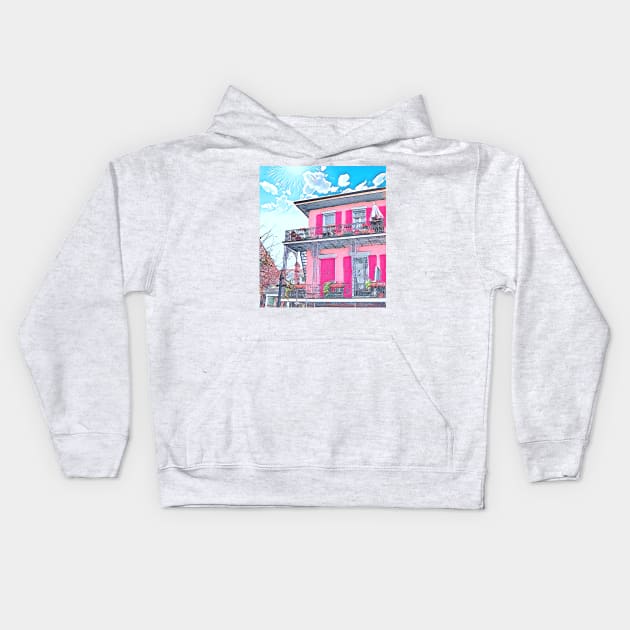 Watercolor Pink New Orleans French Quarter Nola Home Kids Hoodie by Little Shop of Nola